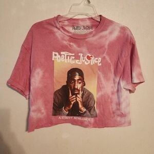 Poetic Justice Tupac Cropped Pink Tie Dye Short Sleeve Tee Sz M -spot upper back